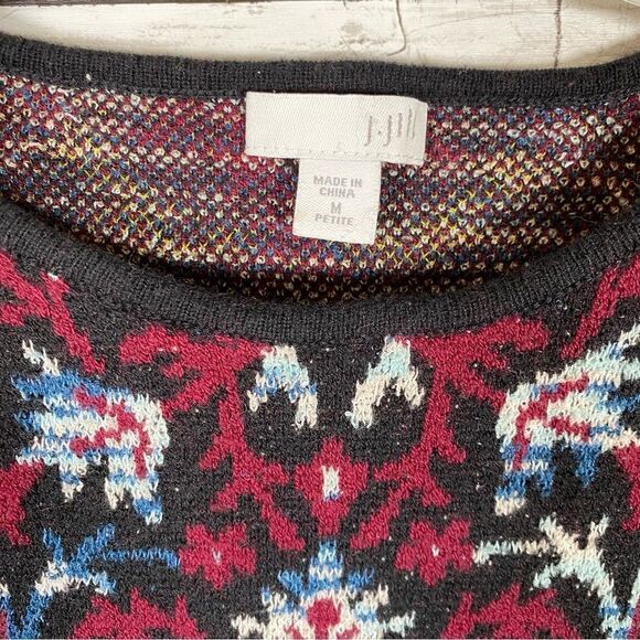 J.Jill Jacquard Tapestry Wine Floral Tunic Sweater Pullover Cotton Blend Sz MP - Picture 4 of 5